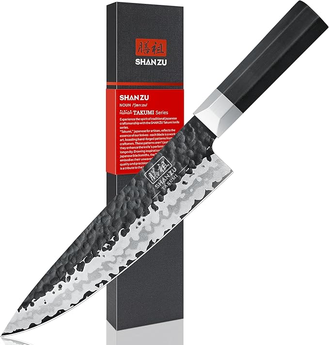 SHAN ZU Japanese Chef Knife 8 Inch, High Carbon Steel 10Cr15Mov Professional Kitchen Knife, Sharp Cooking Knife with G10 Handle Dishwasher Safe, Meat Cutting Gyuto Knife, Gifts for Women & Men