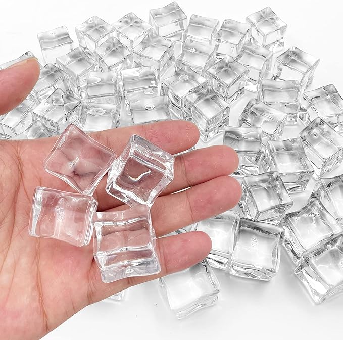 Fake Ice Cubes, 50 pcs 1" Artificial Plastic Ice Cube, 25 mm Acrylic Crystal Diamonds for Vase Fillers, Party Favor, Wedding Decoration, Photography Props, Food Display