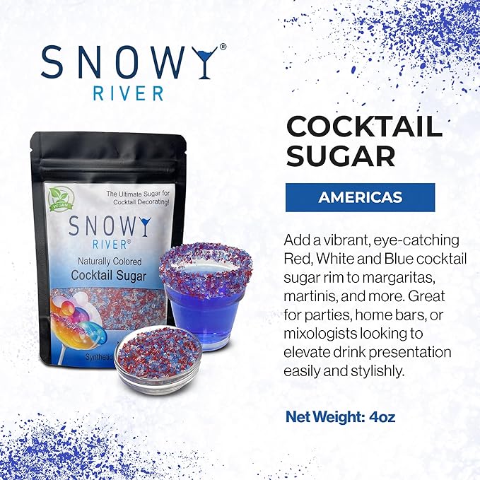 Snowy River Americas, Cocktail & Margarita Sugar Rimmer - Vibrant Naturally Colored Sugar for Cocktail Rimming, Baking & Decorating, Medium Crystal - 4oz