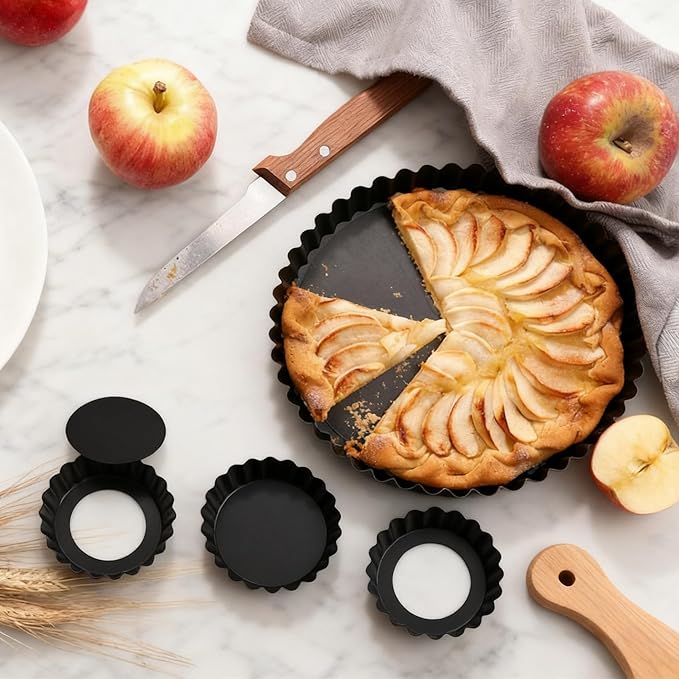 6 Pcs Round Tart Pans, Nonstick Tart Pan with Removable Bottom, 11In 9In 4In 3In Nonstick Quiche Pan Carbon Steel for Baking Pie Cheesecake Pizzas (Dark Grey)
