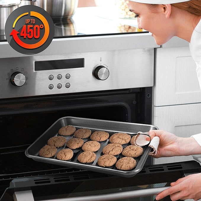 NutriChef 2-Piece Large & Medium Cookie Sheets for Baking - Non Stick Baking Sheet for Cookies, Sheet Cakes & Roasting - Dishwasher Safe - Gray