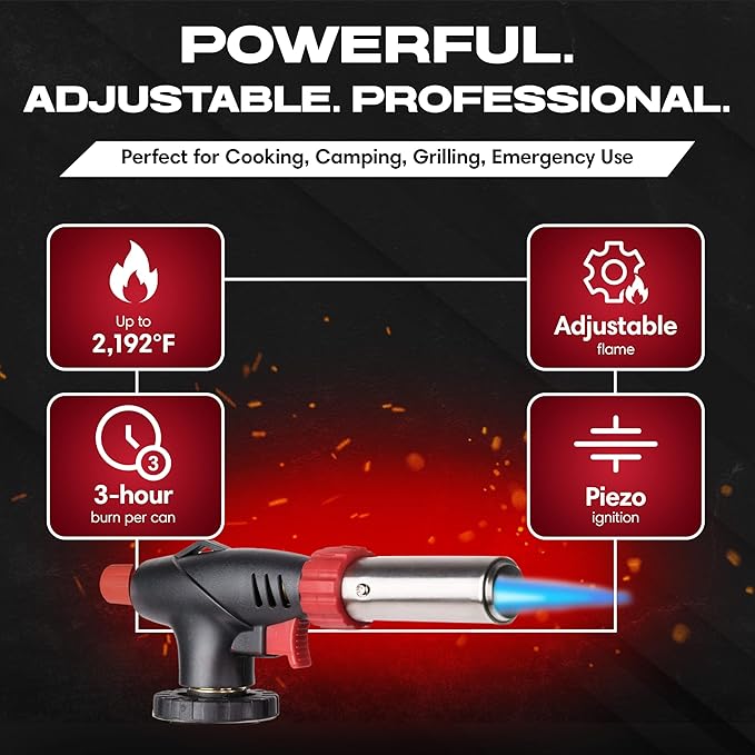 Chef Master Butane Torch Lighter, Refillable Kitchen Torch, Cooking Torch, Adjustable Flame for Creme Brulee, Desserts, BBQ, Crafts, Soldering, Indoor & Outdoor Use - Butane Not Included Model 90022