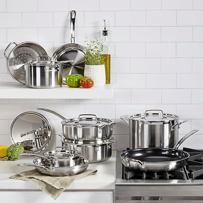 Cuisinart 15 Piece Cookware Set, MultiClad Pro Triple Ply, Silver, MCP-15N