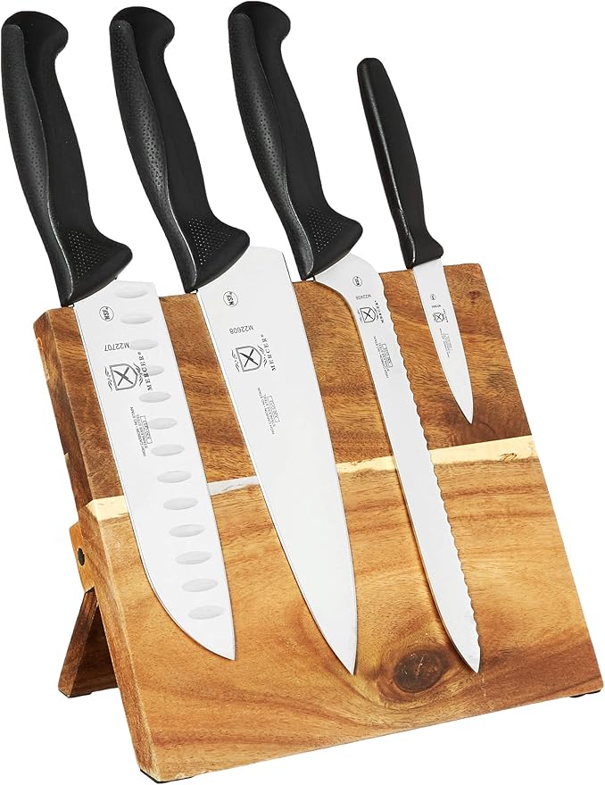 Mercer Culinary Millennia 5-Piece Magnetic Board Set with Black Handles, Acacia, 16 x 8 x 18 inches