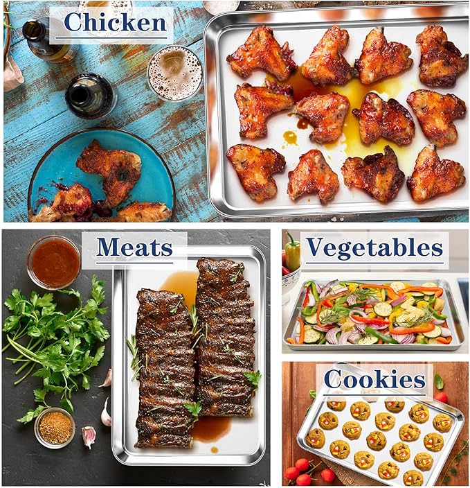 P&P CHEF 17.3 Inch Baking Cookie Sheet, Oven Pan Tray Stainless Steel Sheet Pan for Kitchen, Oven Bakeware for Multi Uses, Shiny Look & Dishwasher Safe, Healthy & Heavy Duty, 1Pc