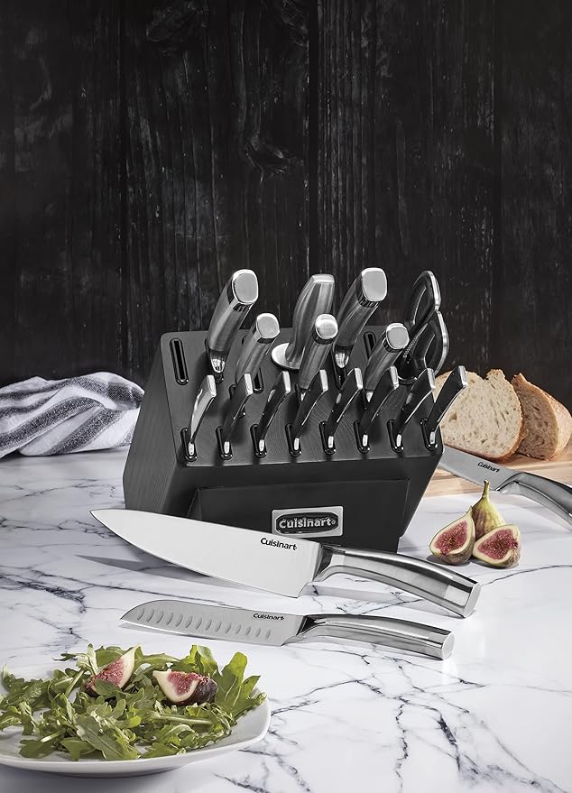 Cuisinart C77SS-19P Normandy 19 Piece Cutlery Block Set, Stainless Steel Ashwood Black