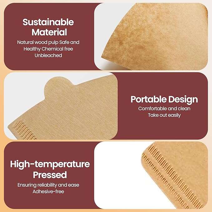Cafe Le Rou Natural Unbleached Paper Cone Coffee Filters, #4 Size, Brown, 100 Count, for Pour-Over and Drip Coffee Makers