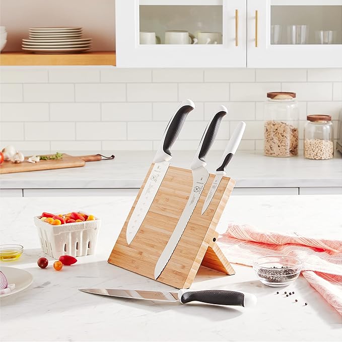 Mercer Culinary Millennia 5-Piece Magnetic Board Set, Bamboo, White Handles (M21981WBH)