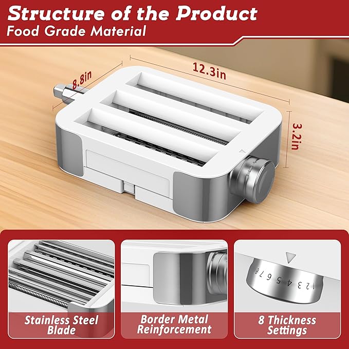 Meat Grinder Pasta Maker Attachment for Kitchenaid Stand Mixers,Set for Kitchenaid Mixer Attachments Includes Metal Food Grinder with Sausage Stuffer Tubes,3 in 1 Pasta Attachment with Dough Cutter