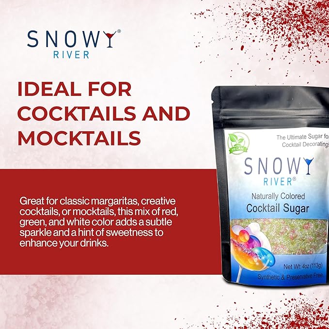 Snowy River Holiday, Cocktail & Margarita Sugar Rimmer - Vibrant Naturally Colored Sugar for Cocktail Rimming, Baking & Decorating, Medium Crystal - 4oz