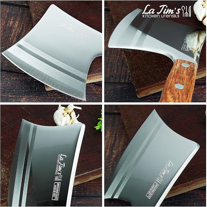 LA TIM'S Meat Cleaver Knife, 2 lb Heavy Duty Cleaver with Hand Forged High Carbon Steel, Butcher Knife for Chopping Bones, Solid Wood Handle