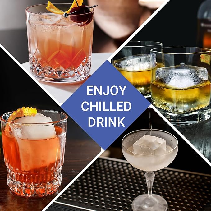 Large Ice Cube Trays for Whiskey: GGOW Big Silicone Ice Cube Trays 2Inch- Huge Square Ice Cubed Tray for Whisky and Cocktail