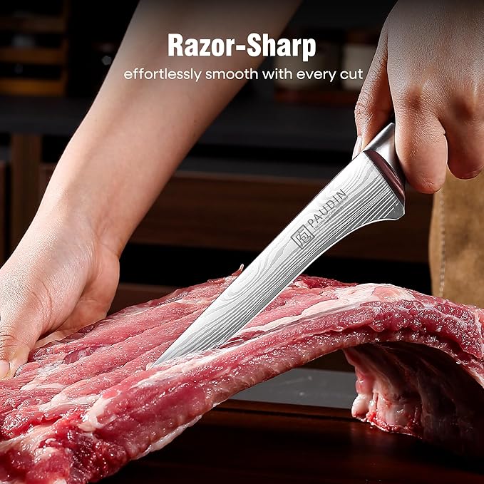 PAUDIN Boning Knife 6 Inch, Super Sharp Fillet Knife, German High Carbon Stainless Steel Deboning Knives, Professional Boning Knives for Meat Poultry Chicken, Pakkawood Handle with Gift Box