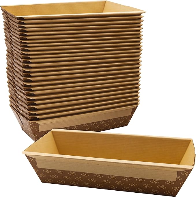 Chef-Grade Elegant 1Lb Paper Loaf Pans 25 Pk. Best Disposable Bakeable Kraft Pan Supply for Baking Bread, Small Meatloaf, Lemon Bundt Cake, Sweets for Holiday Gifts, Bake Sales or Fundraiser.