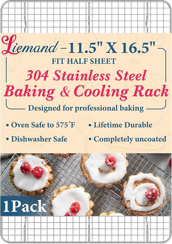 Cooling Racks for Cooking and Baking - 11.5"x16.5" Oven Safe Premium Stainless Steel Heavy Duty Baking Rack Tight-Wire, Fits Half Sheet Pan for Roasting & Grilling & Cooking - 1 Pack