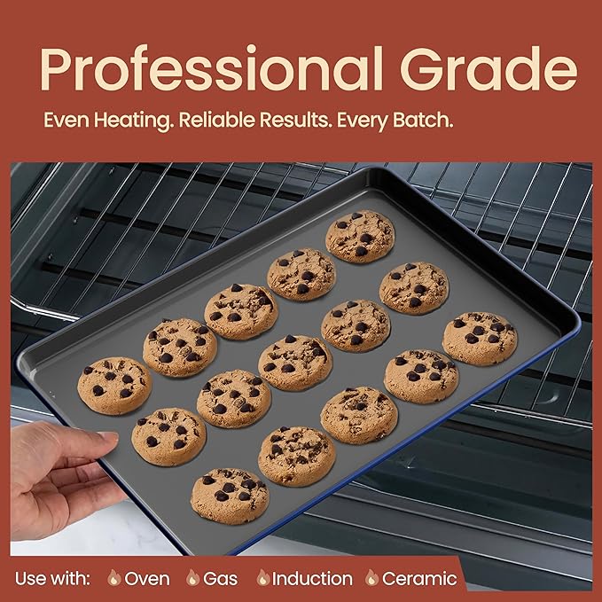 Bakken 8-Piece Ceramic Coated Bakeware Sets, Nonstick Aluminized Steel Pans with Muffin, Loaf, Cake, Roasting Pan, & Cooling Rack, Oven Safe Up To 500°F, Dishwasher Safe, BPA, PTFE & PFAS Free, Blue