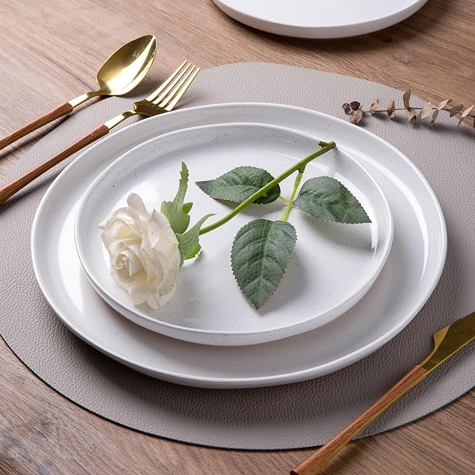 AmorArc Ceramic Dinnerware Sets for 8, 24 Pieces Handpainted Plates and Bowls Set with Rustic Terracotta Underside, Scratch Resistant Stoneware Dishes Set, Dishwasher & Microwave Safe, White