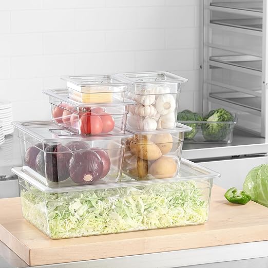 1/3 Size Food Containers 6 Pack 6 Inch Deep Pan Clear BPA free Polycarbonate Stackable Commercial Hotel Pan for Food Serving Freezer Safe