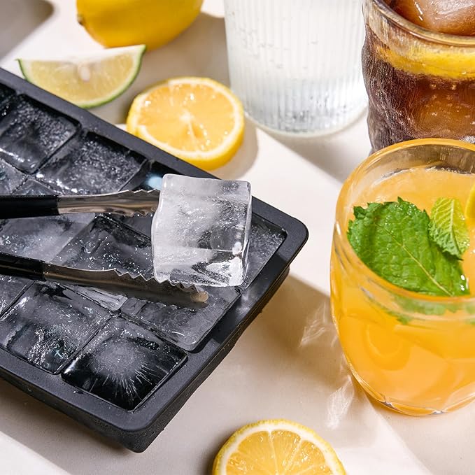 Ice Cube Tray with Lid, Ice Trays for Freezer, 2 Pack 30 Cubes, Silicone Square Ice Molds for Whiskey,Cocktails and Daily Drinks, BPA Free Easy Release, Includes Ice Cube Tongs