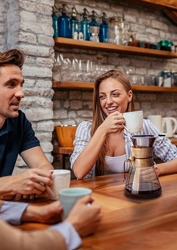 AGOGO Pour Over Coffee Maker Glass - 6/8/10 Cup Barista Kit with 304 Stainless Filter for Home, Office, Camping, Cafes - Easy Clean Coffee Dripper Set (Rag&Brush Included) (10 Cup/34 oz-Slim Shape)