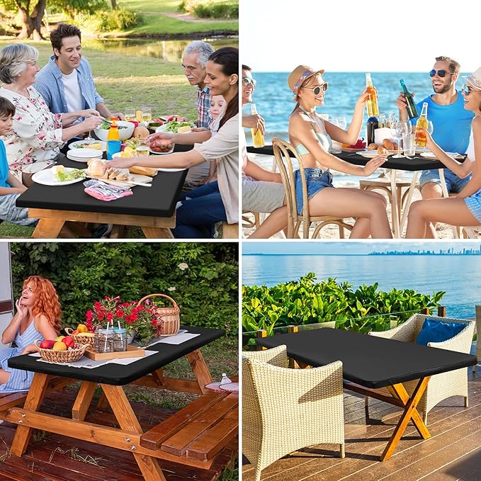homing Rectangle Table Cloth Cover, Waterproof Polyester Elastic Fitted Tablecloth, Fits for 8 Foot Folding Tables, Washable Table Protector for Picnic, Camping, Outdoor (Black, 30" x 96")