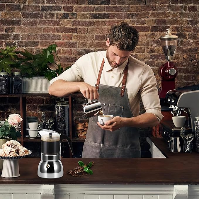 Stovetop Espresso Maker, 6Cup 300ML Stainless Steel Stovetop Italian Coffee Maker Transparent Glass Moka Pot, Coffee Maker Mocha Pot for Home Cafe Outdoor Office