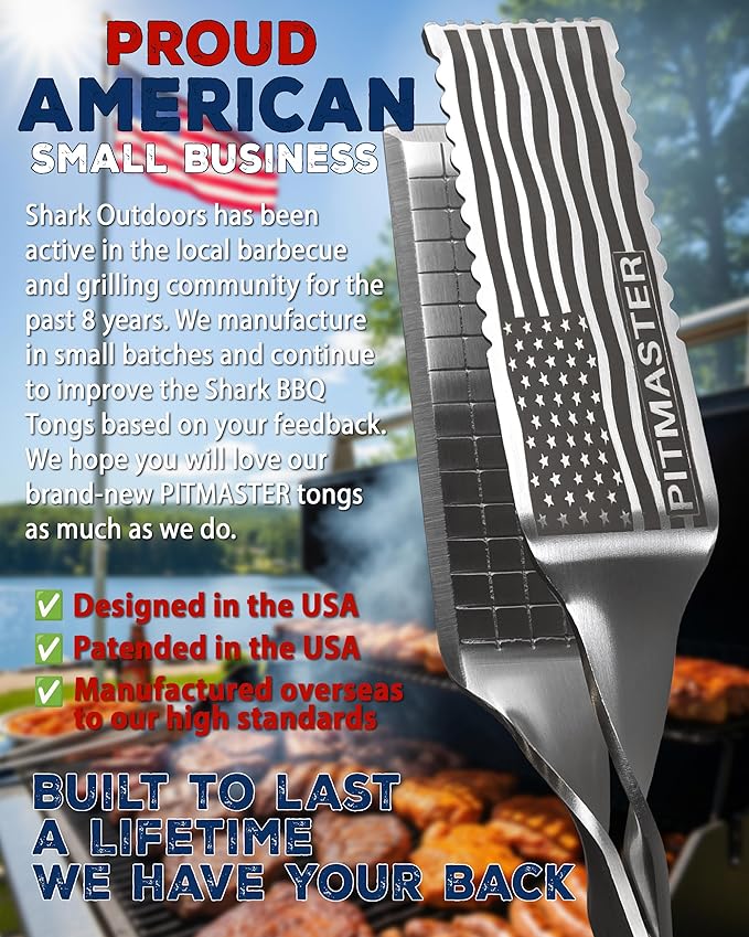 Shark BBQ Pitmaster Tongs, 17 Inch Professional Grade Barbecue Grilling Tongs, Premium Stainless Steel Heavy Duty Tong for Big Hands, Heat Resistant Non-Slip Grip, Dishwasher Safe (Hunter Orange)
