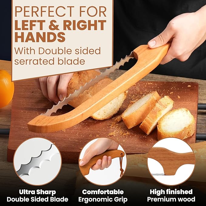 Bread Bow Knife For Homemade Bread Slicer for Homemade Bread 16" Sourdough Bread Dough Tools Knife For Slicing Bagel Wooden Sandwich Cutter Handle Saw manual bread Razor Left Right Hand