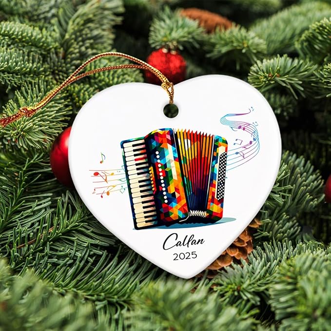 Accordion Ceramic Ornament 2025, Customized Name & Year Accordion Xmas Ornament Gifts for Accordionist, Musical Instrument Ceramic Ornaments Christmas, Accordionist Christmas Ornaments Keepsake Tree