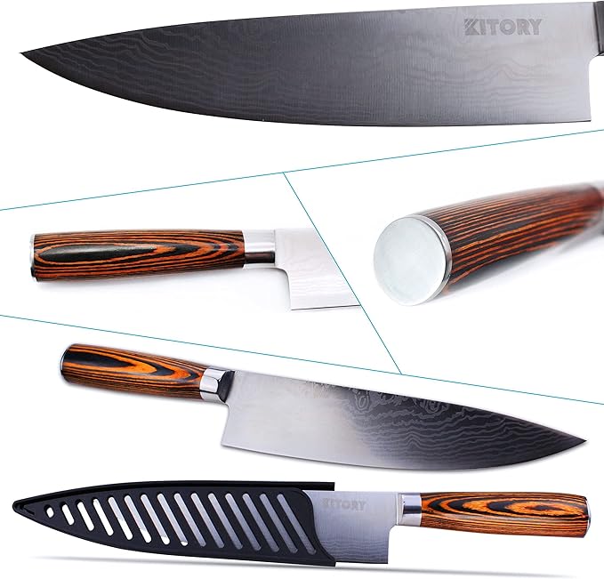 Chef Knife, 8 Inch Professional Kitchen Chef Knife with Sheath, German High Carbon Stainless Steel Ultra Sharp Knife, Chef Knives with Ergonomic Handle and Gift Box