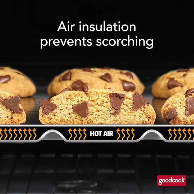 GoodCook AirPerfect Non-Stick Air Insulated 14” x 12” Cookie Sheet - Carbon Steel Cooking Pans, No Burn Insulation Bakeware, Cookie Sheets for Baking, Oven Pan Set (Pack of 6)