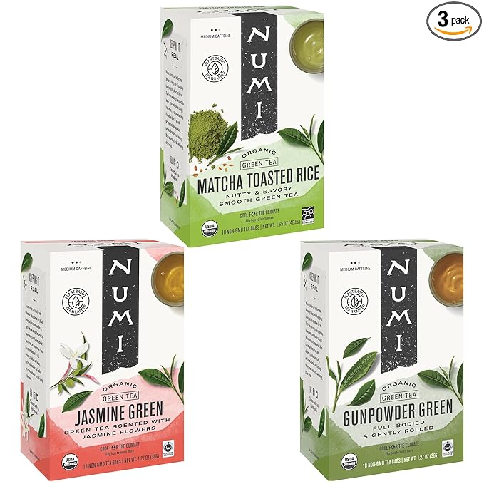 Numi Organic Green Tea Variety Pack, 18 Count Box (Pack of 3), 52 Tea Bags Total