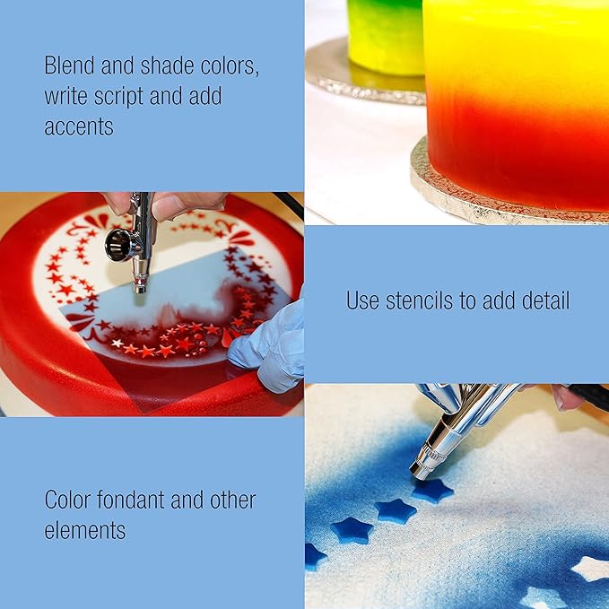 U.S. Cake Supply Complete Cake Airbrush Decorating Kit with 24 Vibrant Food Colors - Air Brush for Cake Decoration, Cupcakes, Cookies & Desserts