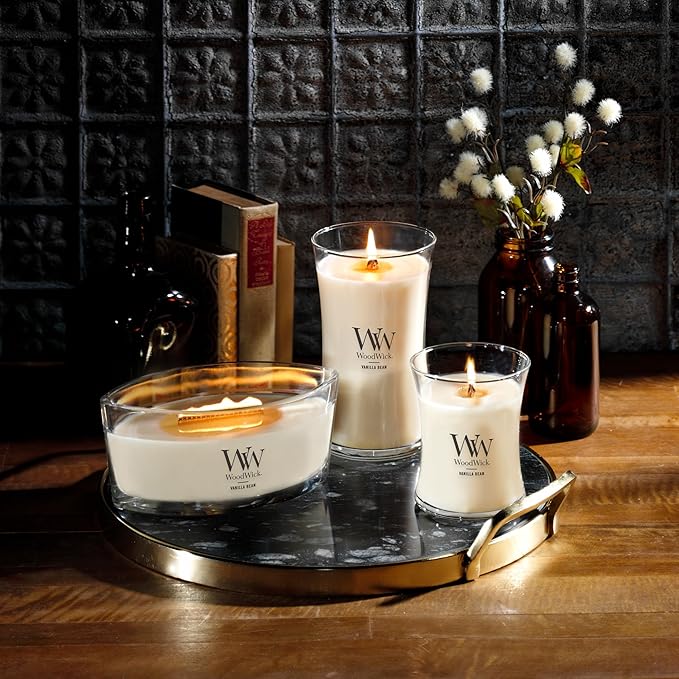 WoodWick Vanilla Bean Holiday Candle Gifts for Women and Men, 9.7 oz Medium Hourglass Candle with Crackling Wick