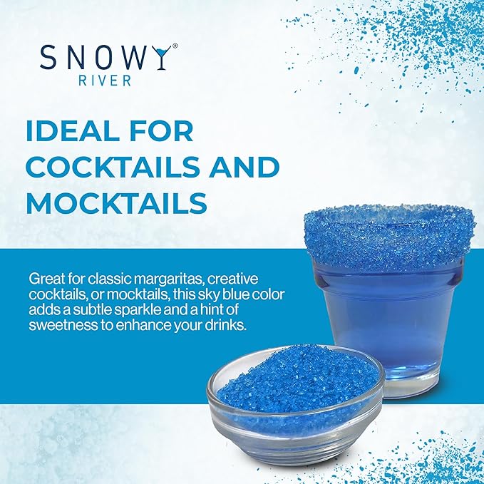 Snowy River Sky Blue, Cocktail & Margarita Sugar Rimmer - Vibrant Color Glass Rimming Sugar with Medium Crystal Texture - 8oz