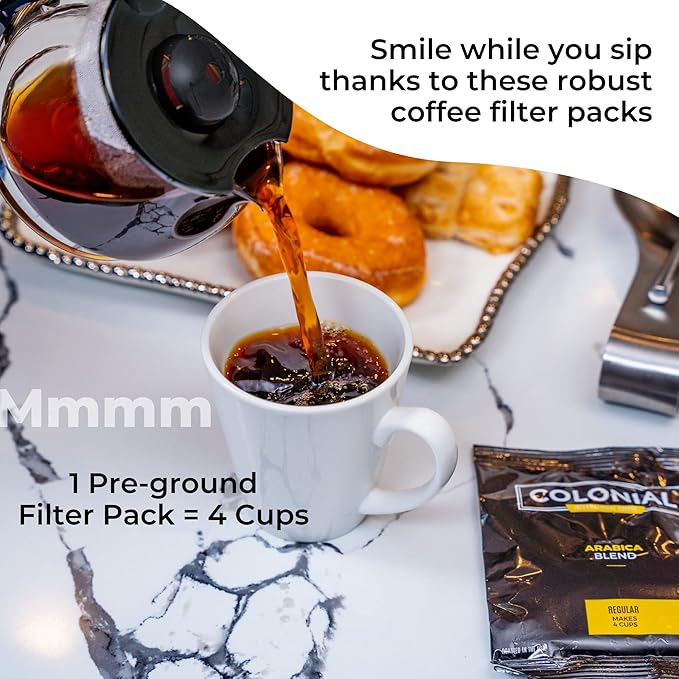 Colonial In-Room Decaf Ground Coffee Filter Packs for Hotel Rooms, Decaffeinated Dark Roast, 0.50 Ounce (Pack of 50), Use with 4-Cup Drip Coffee Machine