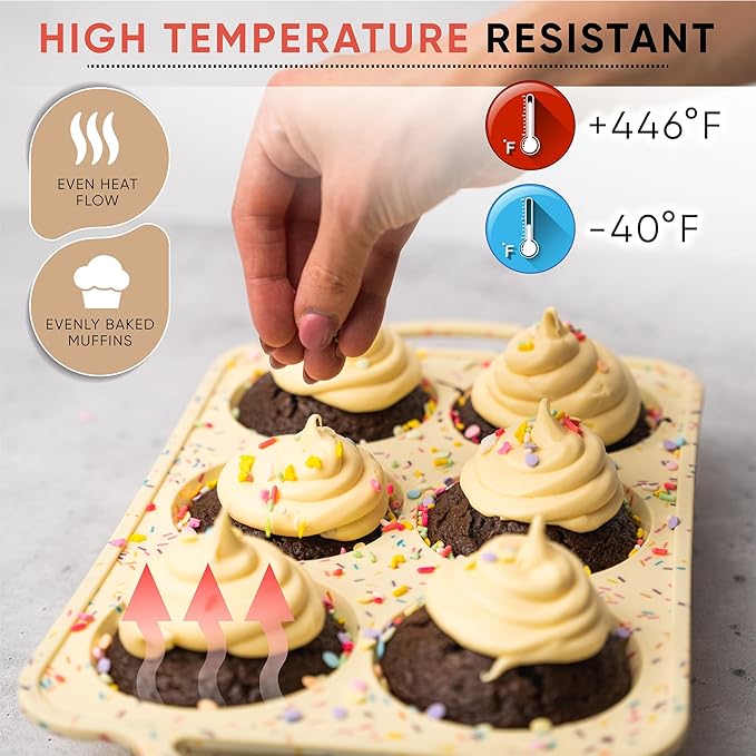 Confetti Silicone Jumbo Muffin Pan 6 Cup–Non-Stick Cupcake Pans for Baking, Heavy-Duty Large Silicone Muffin Pans for Baking, BPA-Free, Easy-Release, Oven & Dishwasher Safe