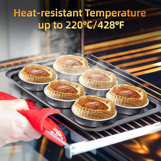 Beasea Pie Tins with Lids 8oz, 100 Pack 4 Inch Disposable Mini Creme Brulee Ramekins Silver Small Aluminum Foil Pie Tart Cake Baking Pans Individual Round Containers Oven Safe for Baking