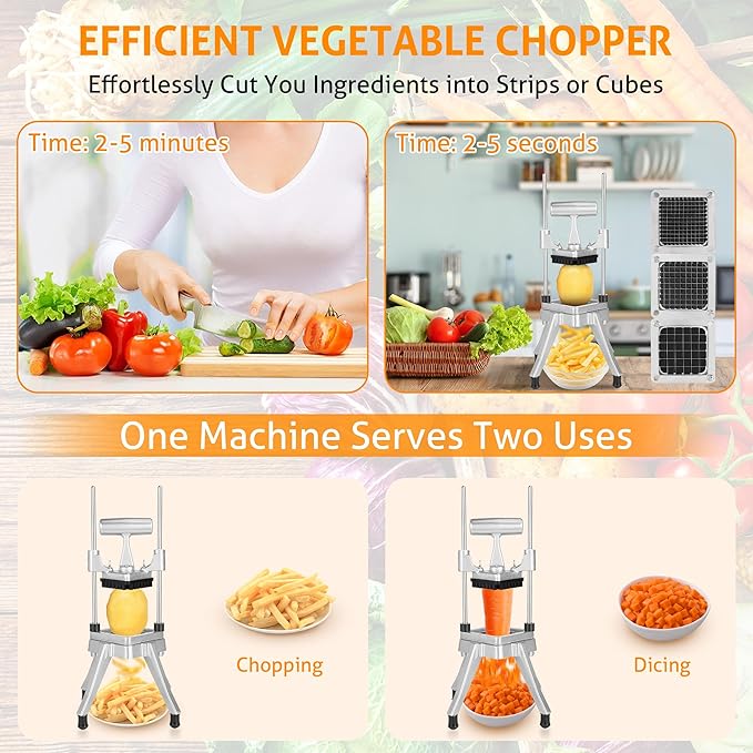 WICHEMI Commercial Chopper Vegetable Cutter Fruit Dicer w/3 Blades Commercial Onion Chopper Dicer Professional Food Dicer Heavy Duty Stainless Steel French Fry Cutter for Home Kitchen Restaurant Use