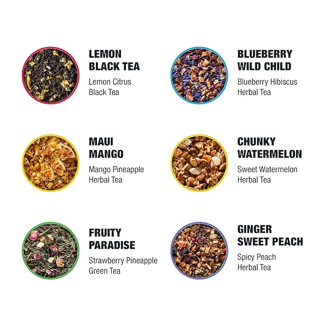 Tiesta Tea - 6-Pack Cold Brew Variety, Loose Leaf, Medium to Non-Caffeinated, Assorted Tea Sample Set, Cold Brew Packets, Each Makes a 64oz Pitcher (Pack of 6)