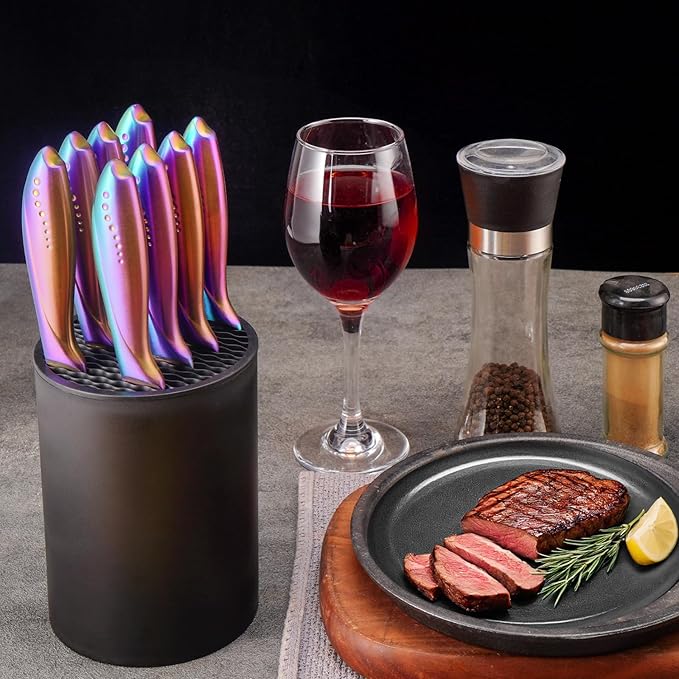 5.5” Steak Knife Block Holder without Knives - Kitchen Steak Knife Storage Block Stand only - Space Saver Large Volume Steak Knives Organizer, Detachable for Easy Cleaning - Black