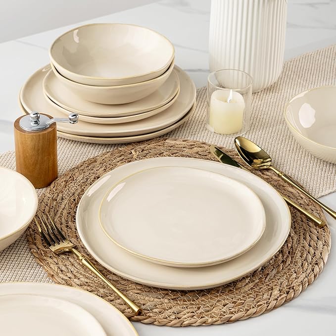 AmorArc Ceramic Dinnerware Sets,Handmade Reactive Glaze Stoneware Plates and Bowls Sets,Highly Chip and Crack Resistant | Dishwasher & Microwave Safe Dishes Set,Service for 6 (18pc)