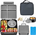 Bento Lunch Box with 8oz Soup Thermo,Kids Leakproof 4 Compartment Lunch Food Containers with Sauce Cup and Ice Pack,Kids Thermo Insulated Hot Food Jar and Lunch Bag for School,Trvael-Black
