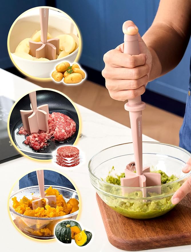 Nylon Hamburger Chopper, 5 Curve Blades Meat Masher Tool for Ground Beef, Turkey and More, Heat Resistant Non-scratch Utensil