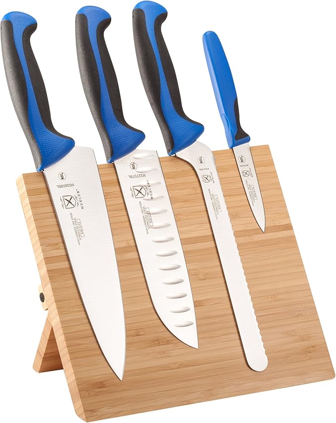 Mercer Culinary Millennia Colors 5-Piece Magnetic Board Set with Blue Handles, Bamboo, 16 x 8 x 18 inches