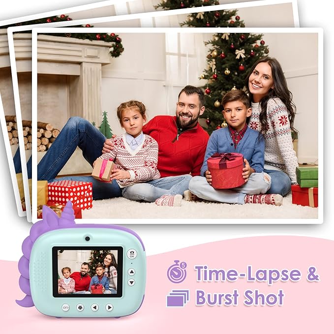 Kids Camera Instant Print, Selfie Digital Camara for Kids with Print Paper & 32G Card, 2.5K Video & Instant Print Camera with Color Pens for DIY, Fun Gift for Girls Boys 3-12 Years Old (Green)