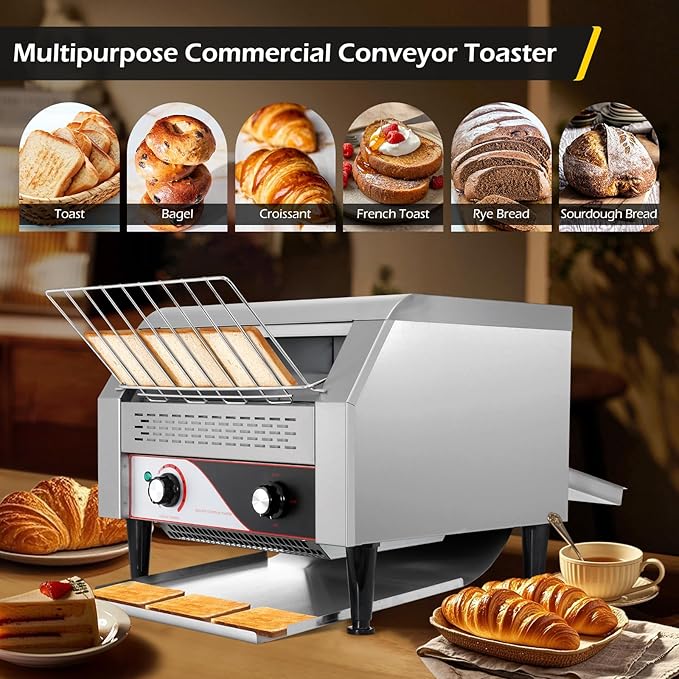 Dyna-Living Commercial Toaster 450 Slices/H Restaurant Toasters 110V 2600W Conveyor Rotating Toaster Oven Commercial Belt Toasters Hamburger Bread Bun Toaster for Restaurant