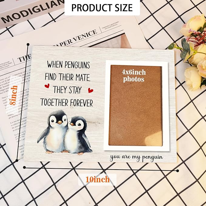 Penguin Gifts, Engagement Picture Frame, Wedding Gifts for Couple, Valentine's Gift for Him Her, Anniversary Couple Gifts, Penguin Love Gifts Photo Frame, fits 4x6 Photo, when Penguins Find Their Mate They Stay Together Forever