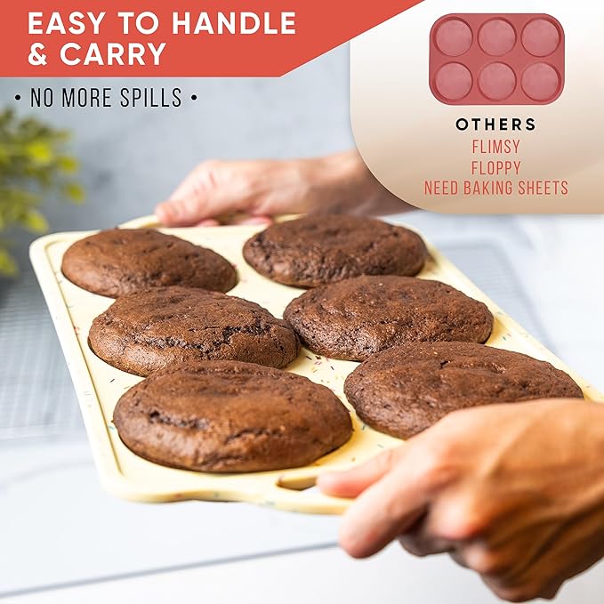 Jumbo Top Silicone Muffin Pans for Baking, 4 Inch Silicone Jumbo Muffin Pan 6 Cup, Egg Pan for Baking English muffins, Whoopie Pies, Corn Bread Bites, Confetti Muffin Top Pans Non Stick