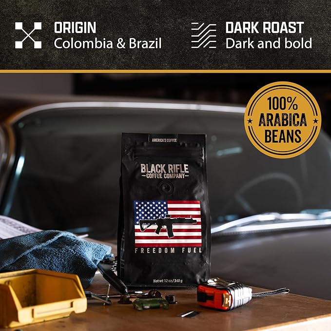 Black Rifle Coffee Company Freedom Fuel, 12oz Bag, Ground Coffee Dark Roast - Roasted Blend Made from Arabica Beans - Colombian & Brazilian Beans - Veteran Founded & American Made